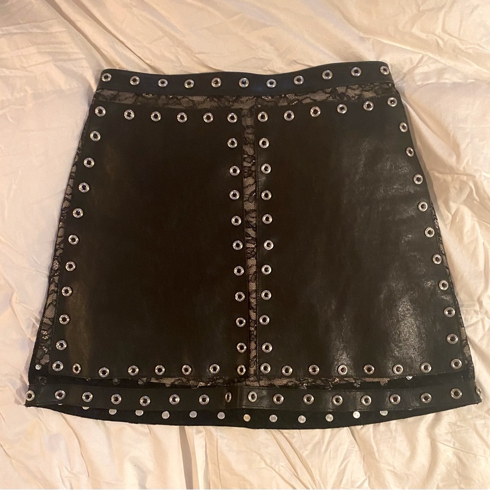 Alice + Olivia Leather and Lace Skirt
